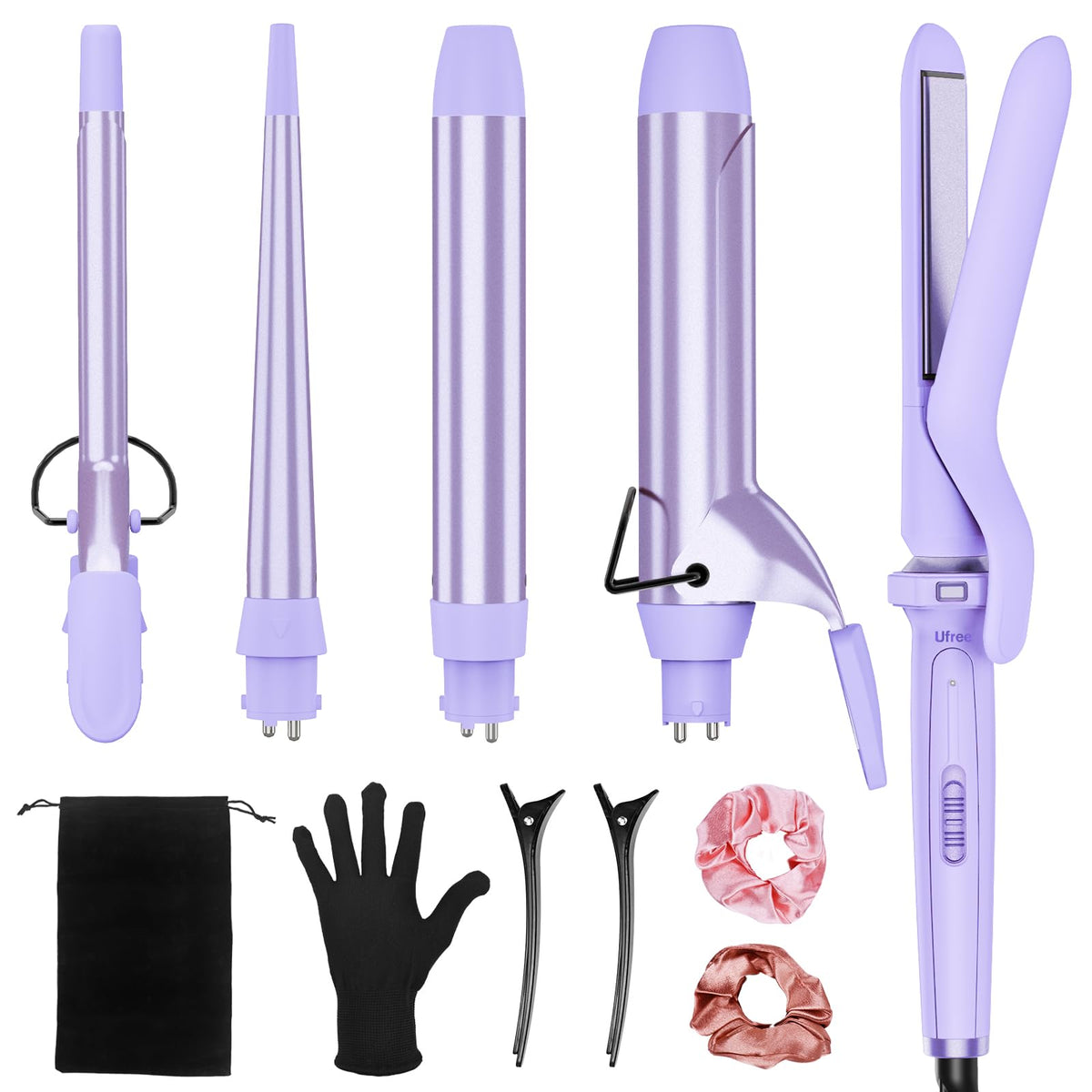 Ufree 5 in 1 Curling Iron Set with ceramic barrels and styling tools
