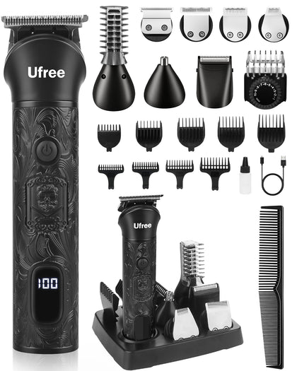 Ufree 7-in-1 Beard Trimmer front view with multiple attachments