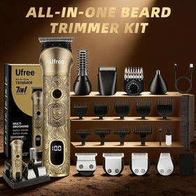 Ufree Beard Trimmer displayed with travel accessories