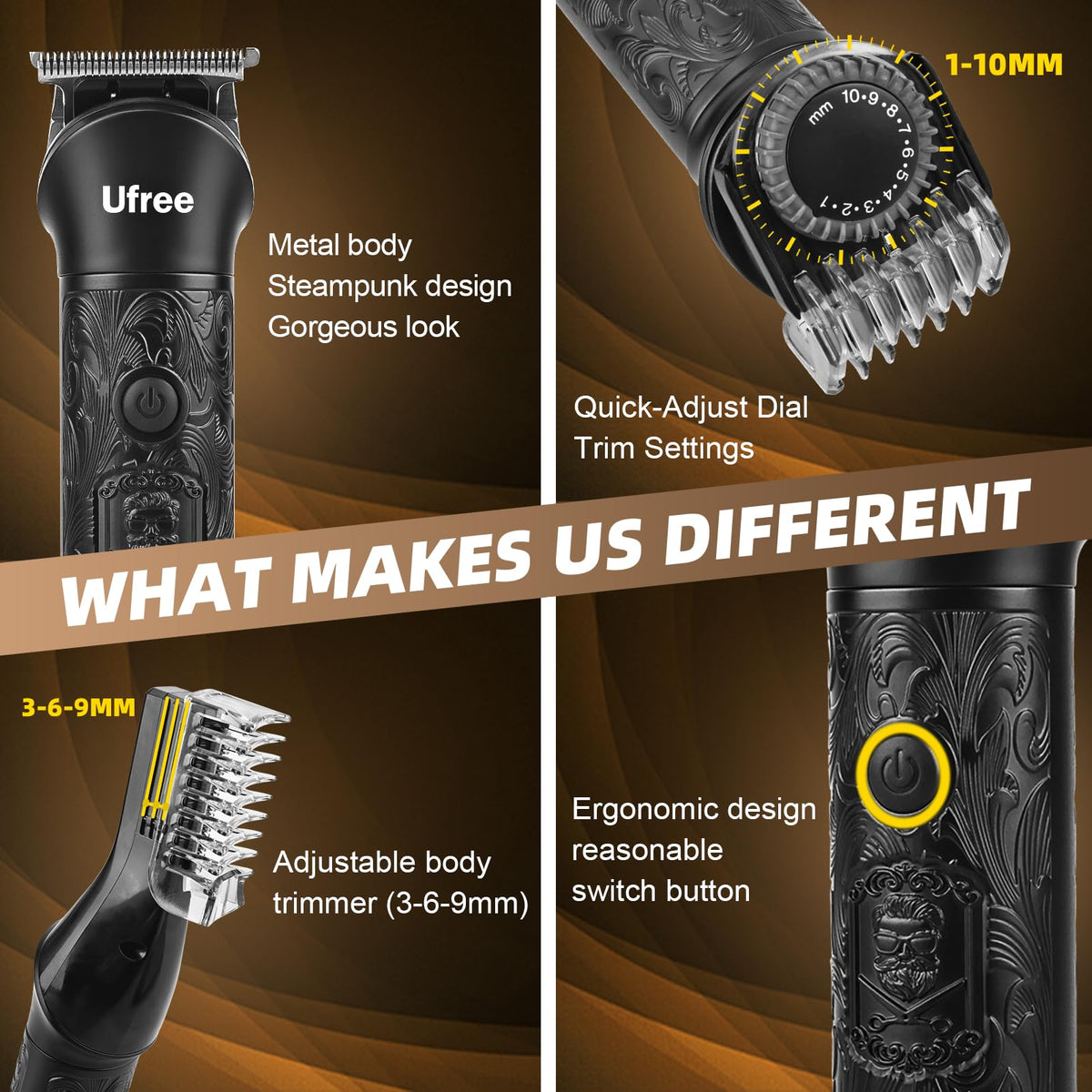 Ufree Beard Trimmer side view showcasing its metal body