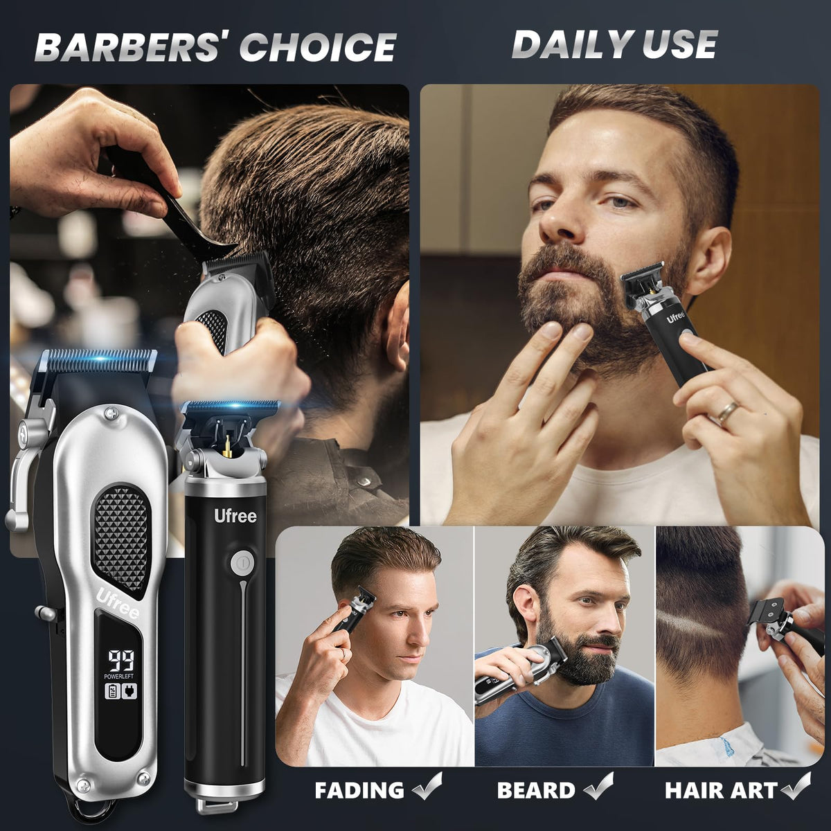 Ufree clipper in use for hair cutting demonstration
