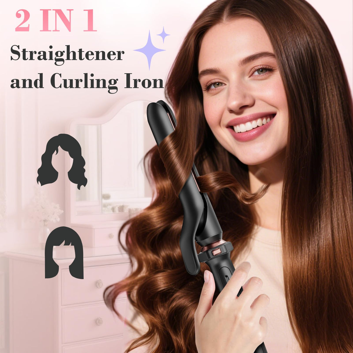 Ufree curling wand with 1-inch barrel in use
