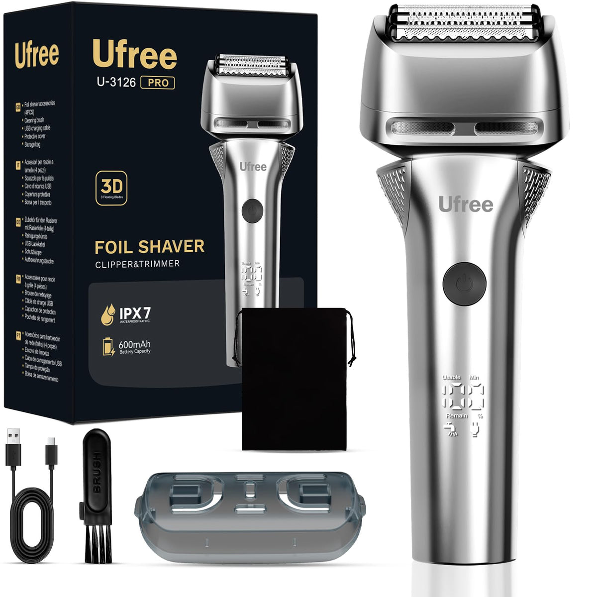 Ufree Foil Shaver front view in silver