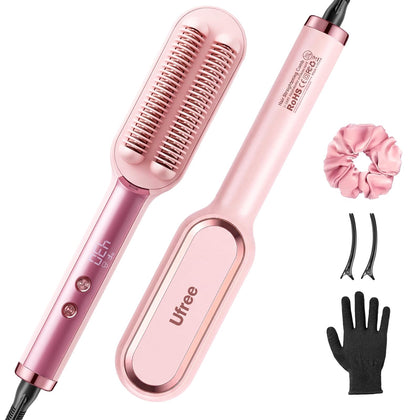 Ufree Hair Straightener Brush front view in pink