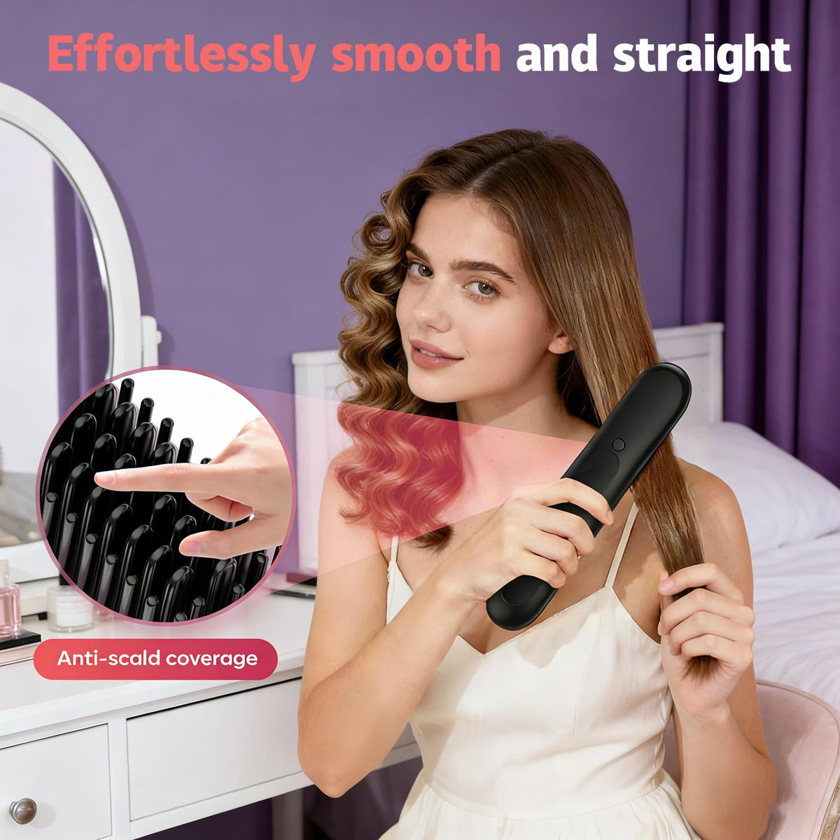 UILSPNG Go Brush Pro cordless hair straightener in use on hair
