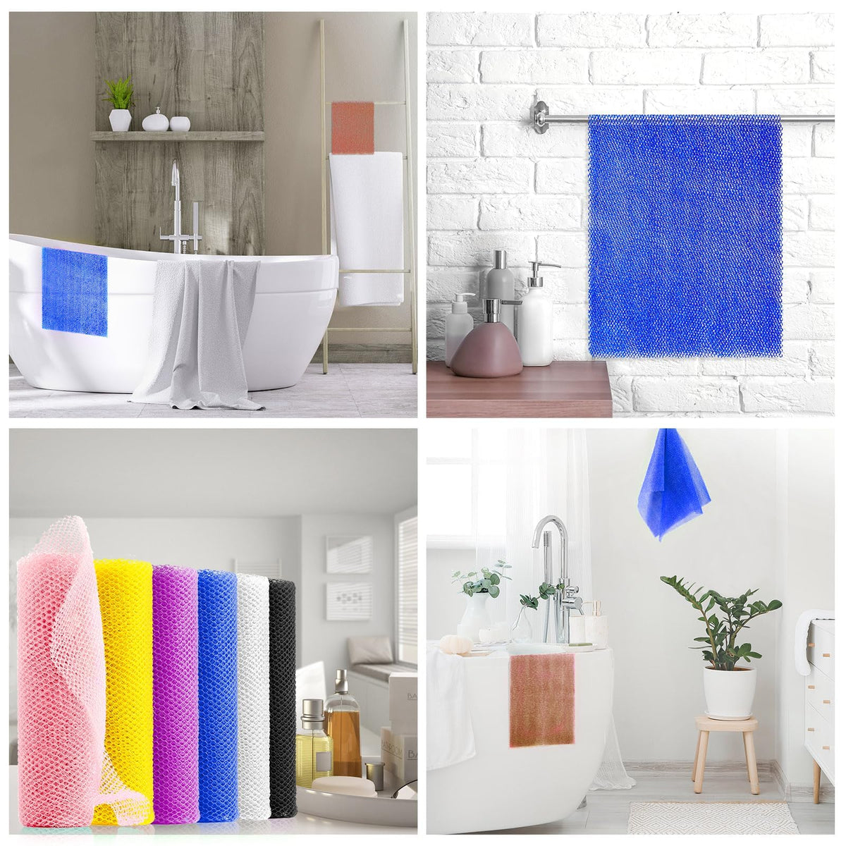 UJFQBH African Bath Sponge in vibrant colours laid out flat