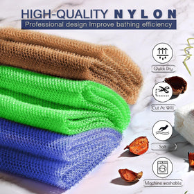 UJFQBH African Bath Sponge set displayed on a bathroom shelf