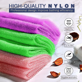 UJFQBH African Bath Sponge set displayed on a bathroom shelf