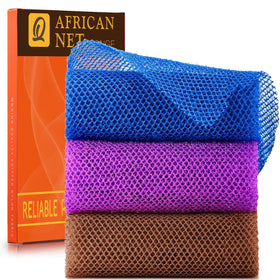 UJFQBH African Bath Sponge Set in brown, blue, and purple colours