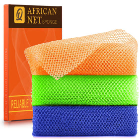UJFQBH African Bath Sponge Set in orange, blue, and green