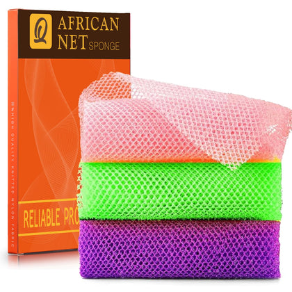 UJFQBH African Bath Sponge Set in purple, pink, and green