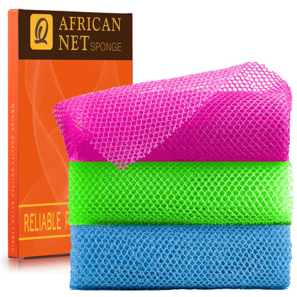 UJFQBH African Bath Sponge set in Rose Red, Blue, and Green