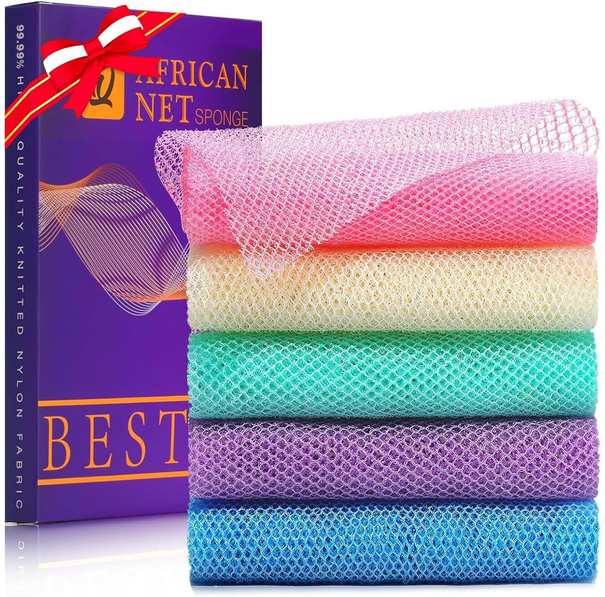 UJFQBH African Bath Sponge Set in various colours including purple, pink, green, blue, and white