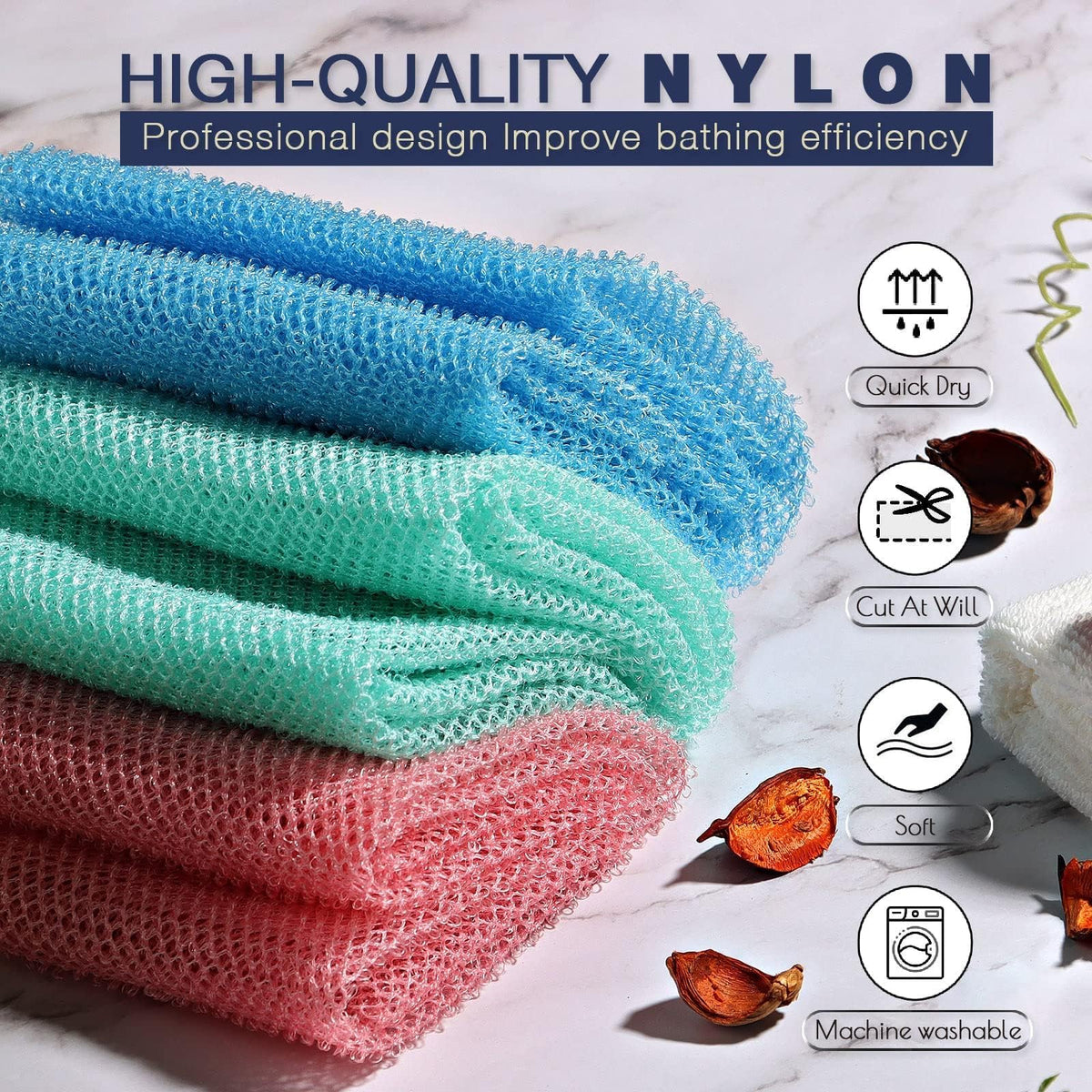 UJFQBH African Exfoliating Net Bath Sponge in use during shower