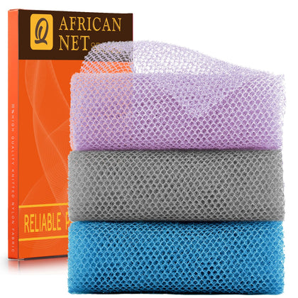 UJFQBH African exfoliating net bath sponge set in purple, gray, and blue