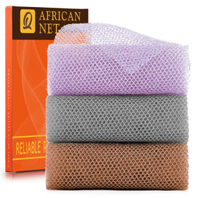UJFQBH African Exfoliating Net Bath Sponge Set in purple, grey, and brown