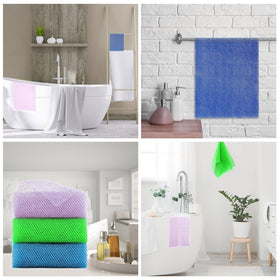 UJFQBH African Exfoliating Net Sponge set on a bathroom shelf