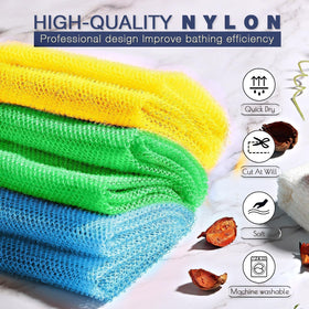 UJFQBH African net sponge set displayed on a bathroom shelf
