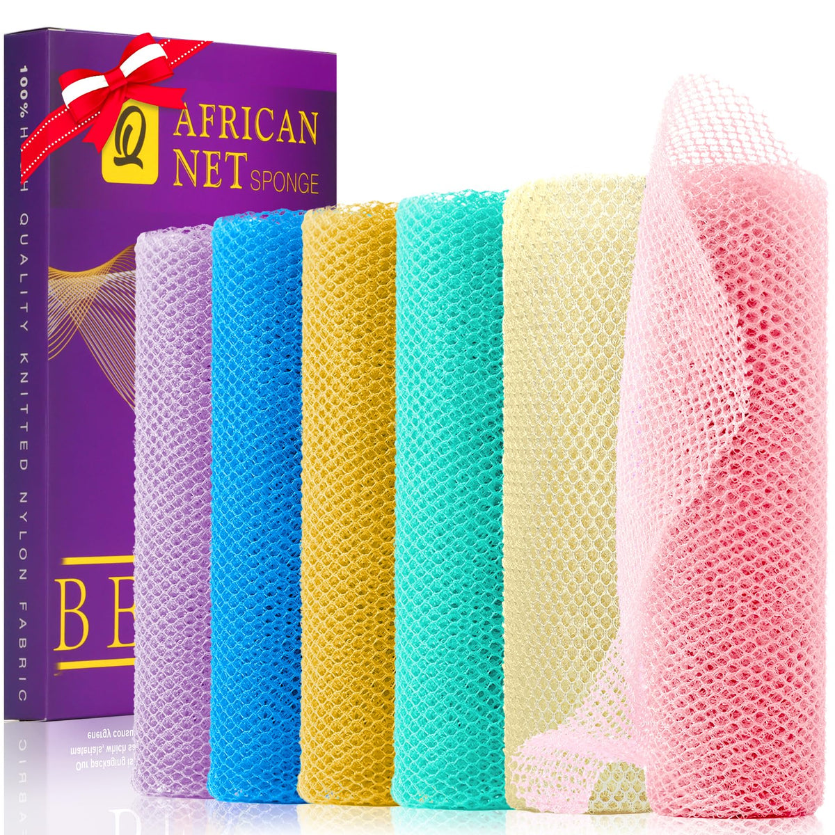 UJFQBH African Net Sponge Set in vibrant purple and orange colours