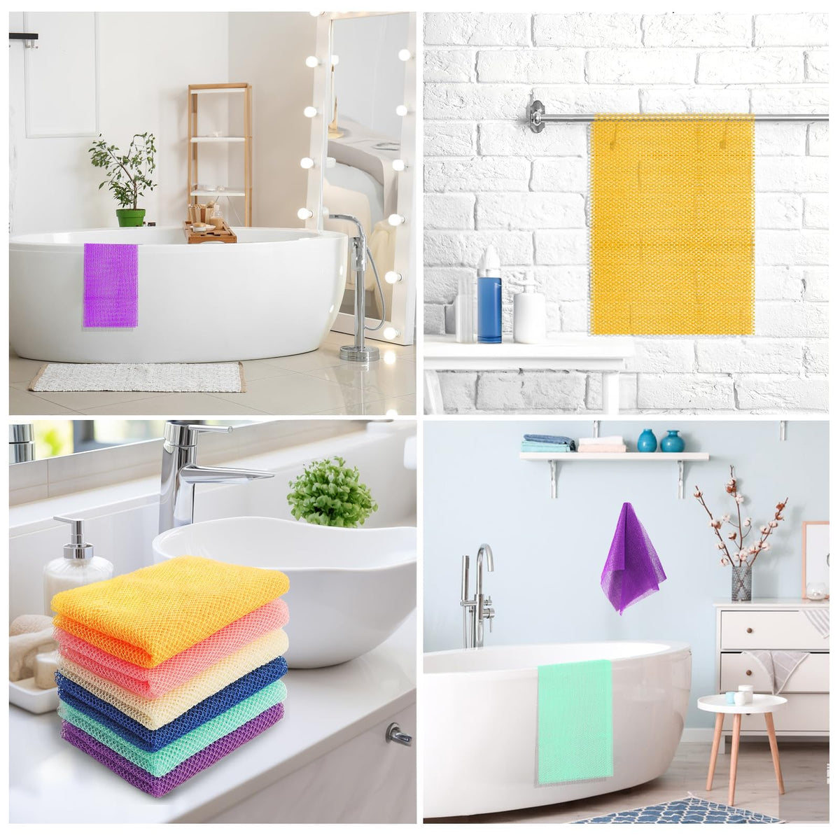 UJFQBH African Net Sponge set laid out on a bathroom countertop