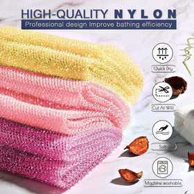 UJFQBH exfoliating sponges in bright colours on a white background