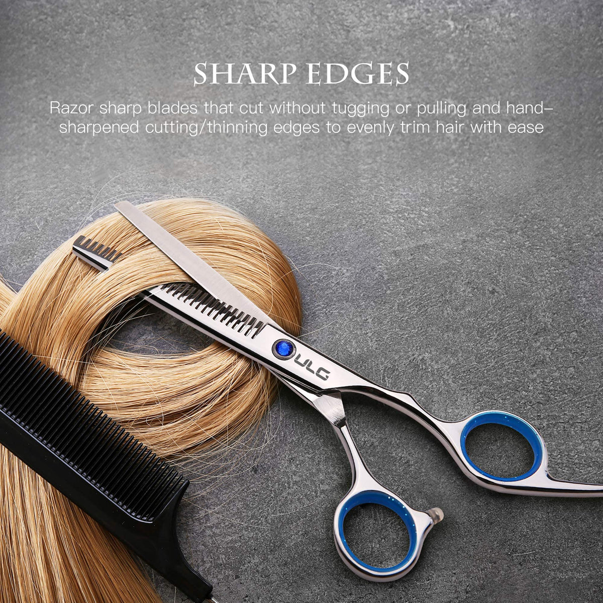 ULG hair cutting scissors ergonomic offset grip