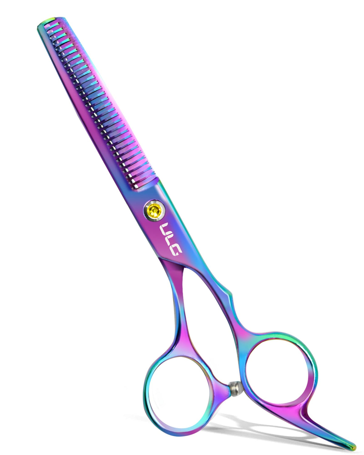 ULG Hair Thinning Scissors 6.5 inch front view with blue diamond stones