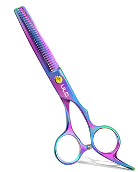 ULG Hair Thinning Scissors 6.5 inch front view with blue diamond stones