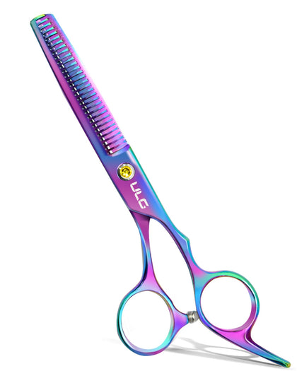 ULG Hair Thinning Scissors 6.5 inch front view with blue diamond stones