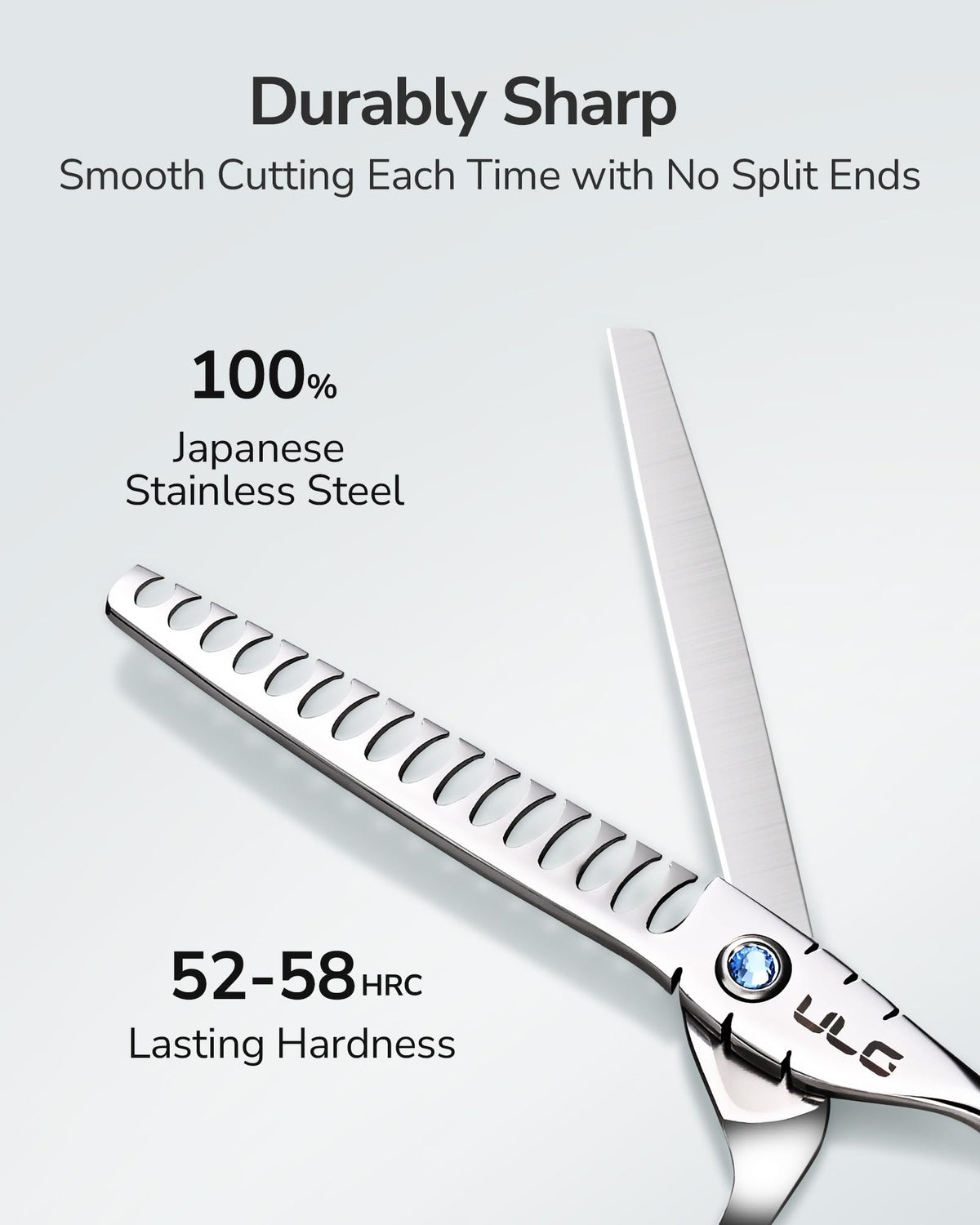 ULG Hair Thinning Scissors 6.7” ergonomic handle close-up