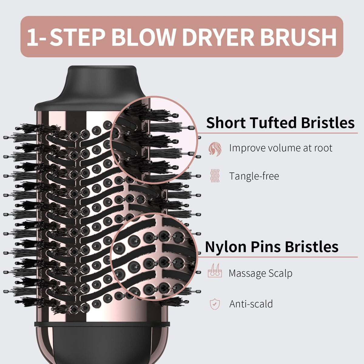 Umeely Hair Dryer Brush displaying three heat settings