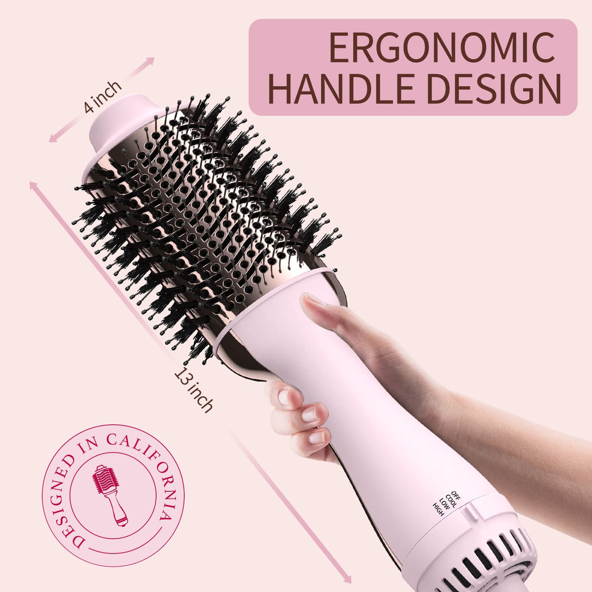 Umeely Hair Dryer Brush in use on long hair