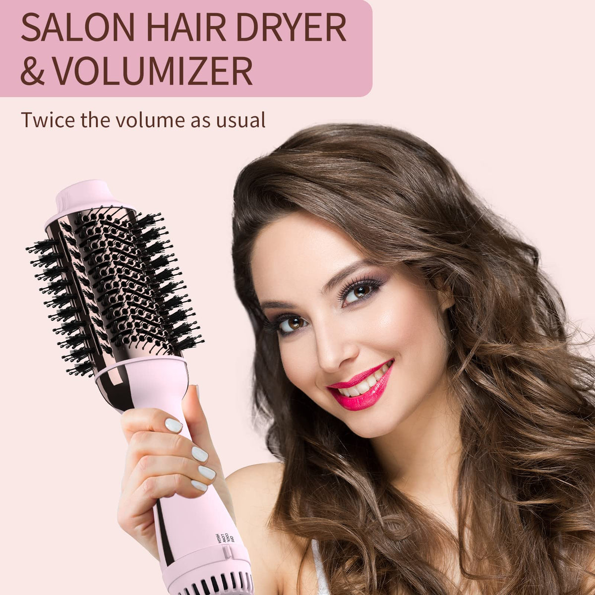 Umeely Hair Dryer Brush with settings displayed