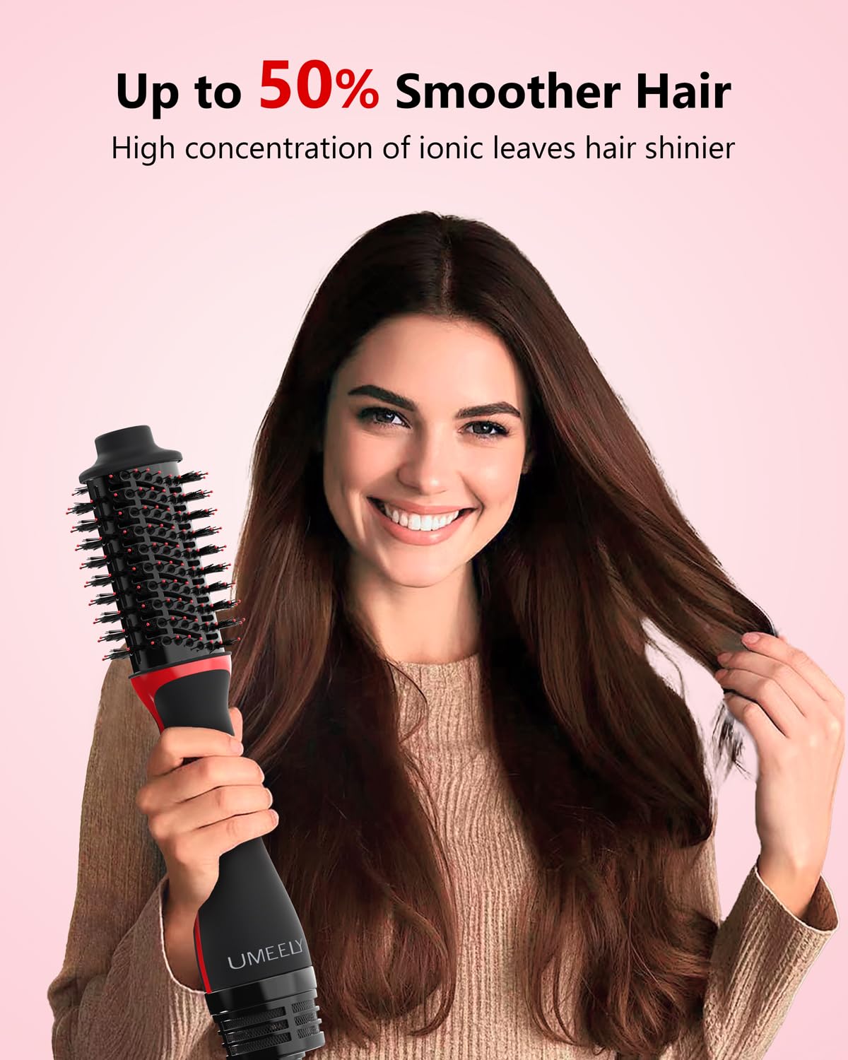 Umeely Plus 2.0 Hair Dryer Brush side view showing ergonomic handle