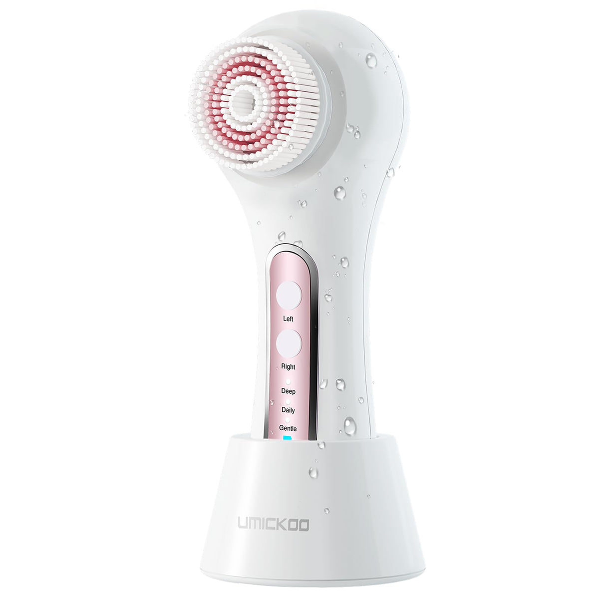 Umickoo Electric Facial Cleansing Brush front view with brush heads