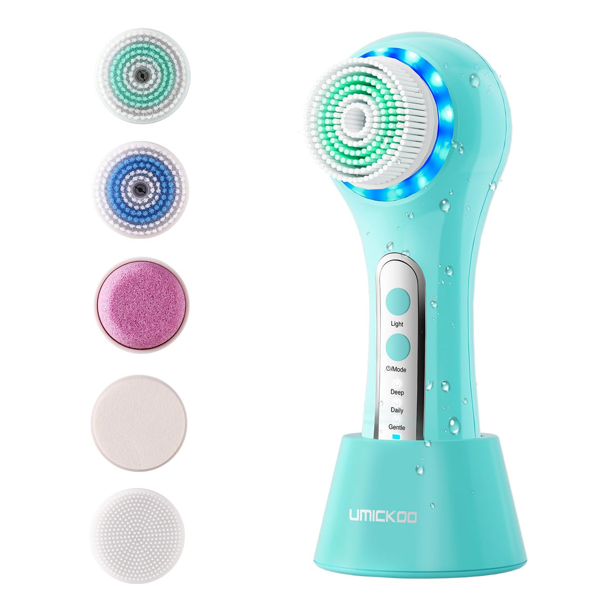 Umickoo Electric Facial Cleansing Brush front view with multiple brush heads
