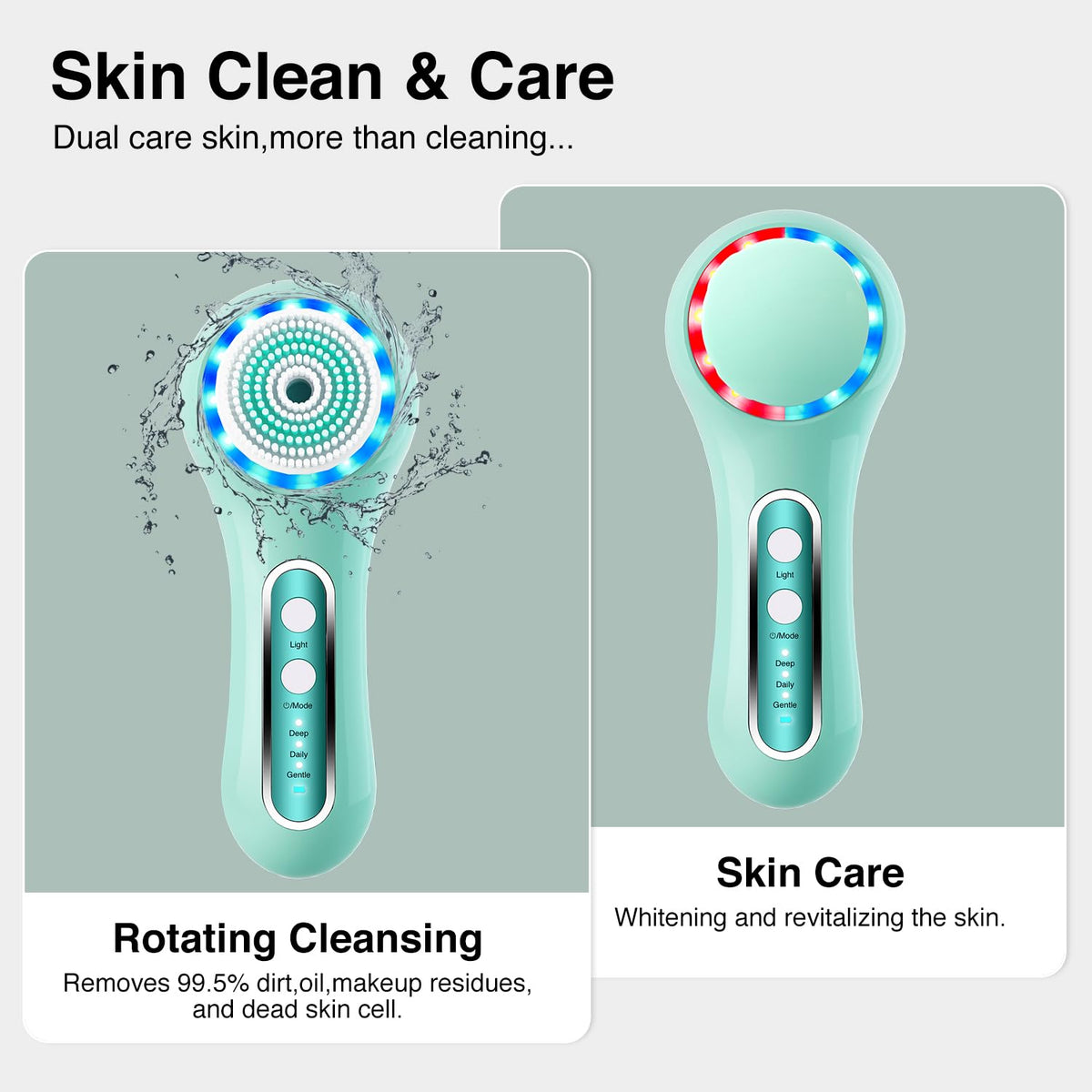 Umickoo Electric Facial Cleansing Brush with interchangeable heads displayed