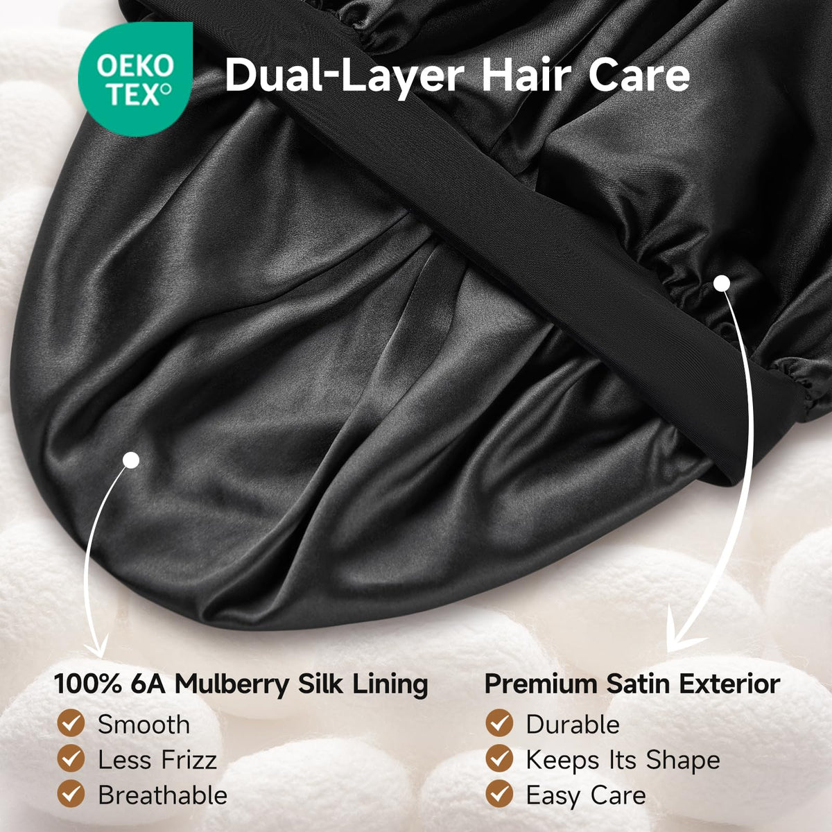 Umisleep silk bonnet side view showing adjustable buckle