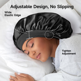 Umisleep silk bonnet worn by a woman with curly hair