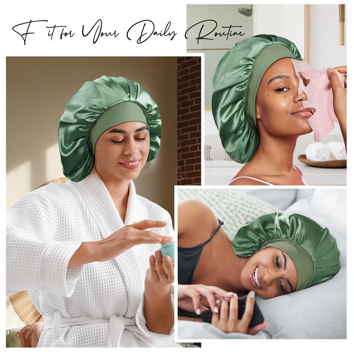 Umisleep Silk Lined Bonnet side view with hair inside