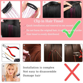 Umylar hair tinsel extensions in a festive setting