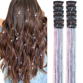 Umylar Hair Tinsel Pack of 12 colourful glitter extensions