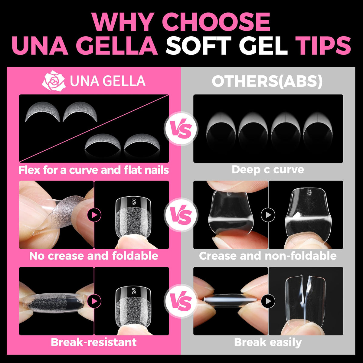 UNA GELLA 312Pcs nail tips in various sizes laid out
