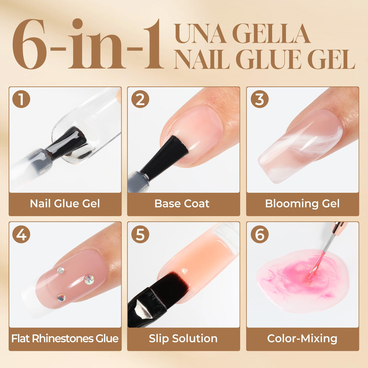 UNA GELLA 6-in-1 Gel Nail Glue application on nails