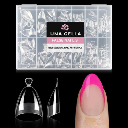 UNA GELLA Almond Gel Nail Tips Short front view with assorted sizes