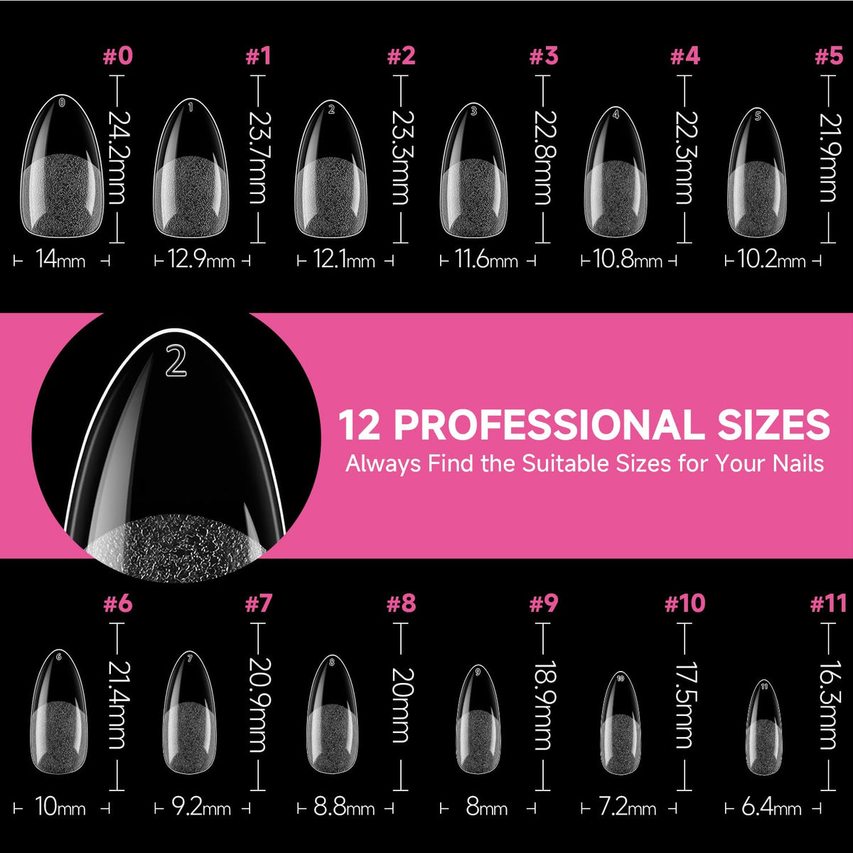 UNA GELLA almond nail tips arranged neatly