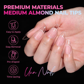 UNA GELLA Almond Nail Tips close-up of frosted underside