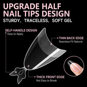 UNA GELLA almond nail tips in a hand demonstrating application