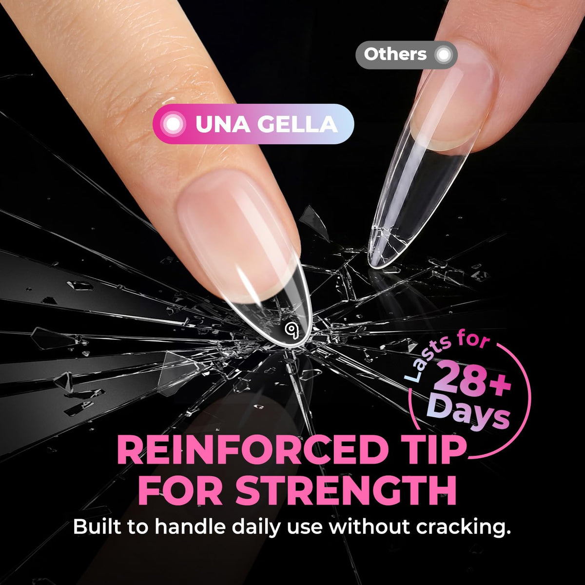 UNA GELLA Almond Nail Tips in use for DIY manicure
