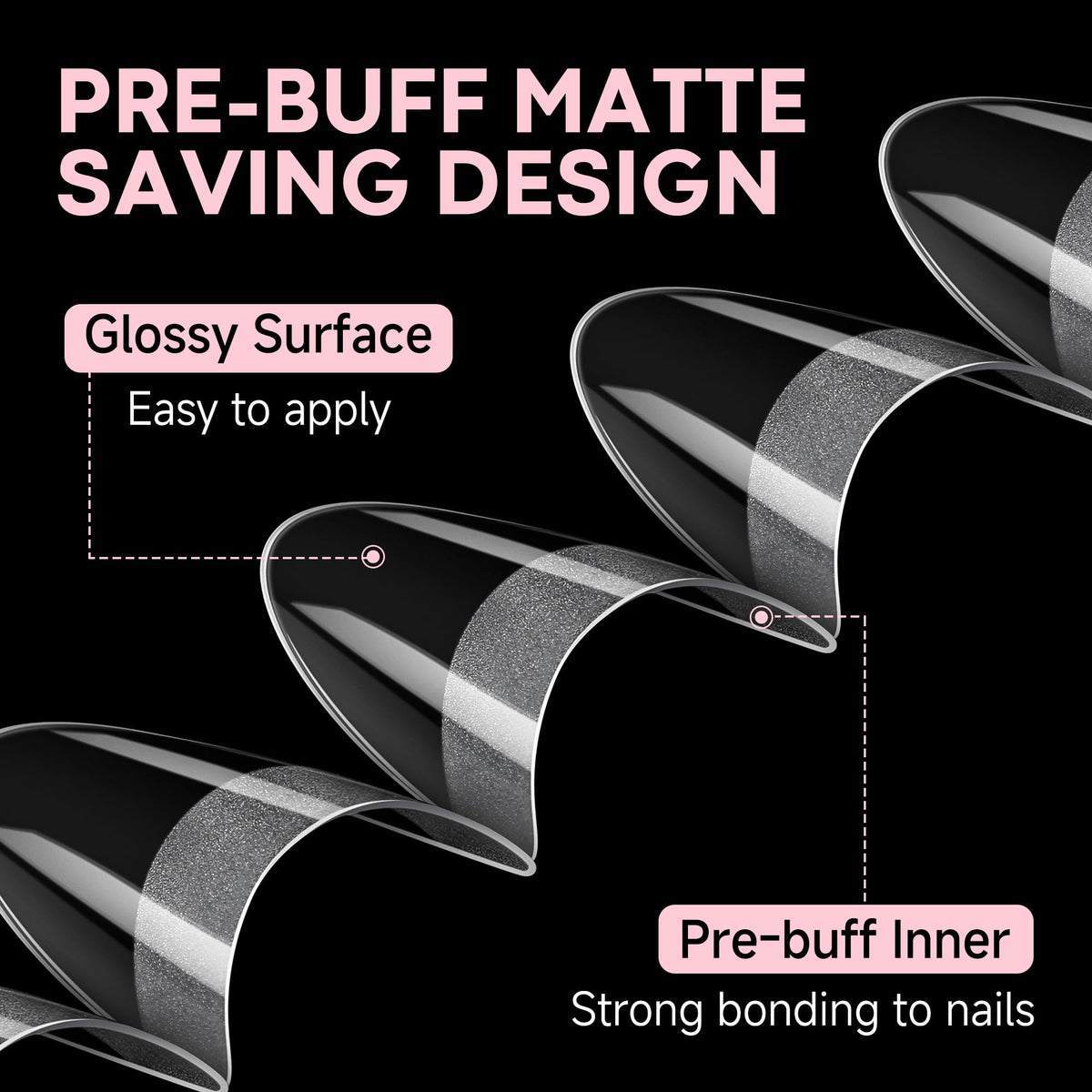 UNA GELLA almond nail tips showing crease-free design